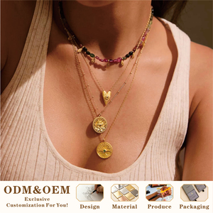 Collar de Joyería de Moda de Acero Inoxidable con Colgante de Flor de <span class=keywords><strong>Palma</strong></span> y Circonita, Chapado en Oro de 18K, Resistente al Agua y Sin Decoloración - Product Image 1