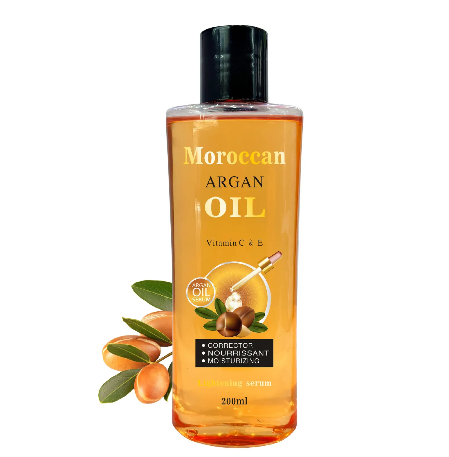 Aceite de argán orgánico de Marruecos de 200ML, efecto 100% para el vello corporal facial, nutre, hidrata la piel, aclara la reparación, aceite de suero