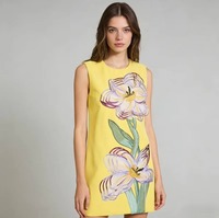 Robe mi-longue respirante à col rond brodée de fleurs et patchwork sans manches effet peinture à l'huile pour femme – Collection Printemps Tendance