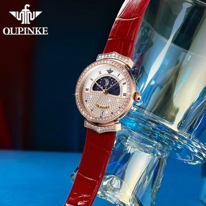 นาฬิกาข้อมือผู้หญิง OUPINKE 3216 กันน้ำ หน้าปัดโรมัน แสดงข้างขึ้นข้างแรม ระบบควอตซ์ หรูหรา ประดับเพชรแท้ พร้อมฟังก์ชั่นวันที่ - Product Image 6