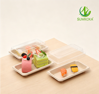 Plateau à sushi jetable en fibre de pulpe de bagasse de canne à sucre SUMKOKA avec couvercle en PET, écologique et micro-ondable
