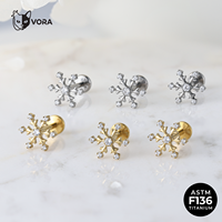 Piercing Labret Flocon de Neige en Titane ASTM F136, Fileté Intérieurement, avec Grappe de Zircone Cubique, pour Cartilage d'Oreille, Hélix, Tragus, pour Enfants et Mariages