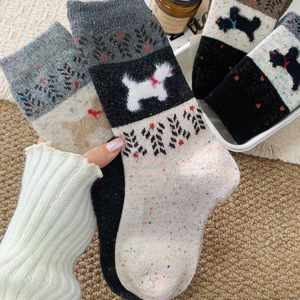 Women Crew <b>Socks</b> Dark Gray <b>Black</b> Brown Oatmeal Light Gray Anime Cartoon Pattern Thermo Warm Mid Calf <b>Socks</b> - Product Image 1