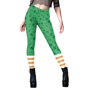 NADANBAO Saint Patrick's Day Costume Women's Leggings green plant pattern Print Tight Leggings female trousers spring pants