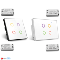 Tuya WiFi Zigbee UK AU US Standard gradateur intelligent 4 gangs tactile applique murale 220V verre trempé Alexa interrupteurs à distance