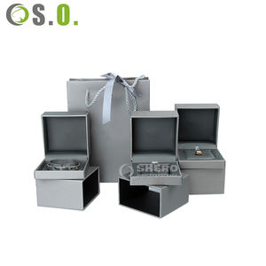 Boîte à bijoux en papier imitation cuir gris de haute qualité, vente en gros, emballage cadeau de mariage personnalisé - Product Image 5