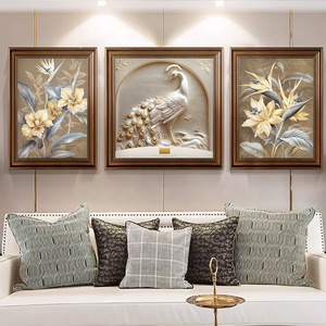 Moderno Lussuoso Quadro a Tre Pannelli con Pavone, Decorazione per Soggiorno e Camera <span class=keywords><strong>da</strong></span> Letto, Stampa UV 3D su Pelle con Rilievo - Product Image 2