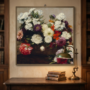 ヴィンテージ刺繍スタイルの花柄キャンバスウォールアート黒背景ケシライラックの花の絵画家の装飾リビングルームオフィス - Product Image 2