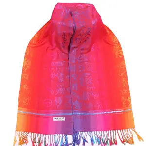 Regenboog Ombre Jacquard Pictografisch Ontwerp Pashmina Sjaal 70 Kasjmier 30 Zijde Met Kwast