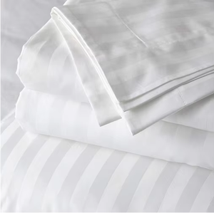 Conjunto de Lençóis Brancos Personalizados com LOGO para Hotel de Luxo, 100% Algodão, 400 Fios, Conjunto de Roupa de Cama Listrado - Product Image 3