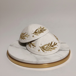 بيع بالجملة أسود مخملي يهودي Kippah للرجال مخصص شعار التطريز العرقية Yarmulka كل الفصول - Product Image 5