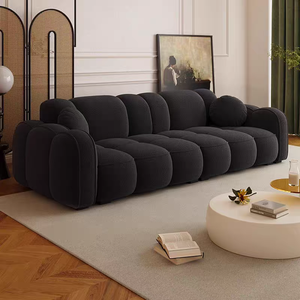 Sofá Cama de 3 Plazas para Sala de Estar Pequeña, Estilo Crema, Adorable, Lindo, Súper Suave, Tela Bouclé, Color Algodón de Azúcar - Product Image 4