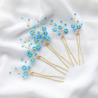 Lot de 5 épingles à cheveux vintage bleues en perles de riz, faites à la main, pour femmes et filles, bijoux de mariée pour mariage