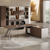 Bureau de direction moderne en L avec finition 3D à aspiration, station de charge sans fil, serrure à code, écologique et durable