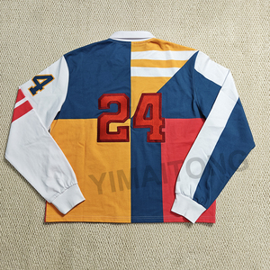 Áo Polo Rugby cổ điển may vá phối màu, kiểu dáng hộp, in lụ<span class=keywords><strong>a</strong></span>, thêu logo, chất liệu cotton, tay dài dành cho nam - Product Image 2