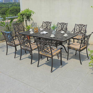 लक्जरी कास्ट एल्यूमीनियम आउटडोर उद्यान अवकाश 8 सीटें रेस्तरां डाइनिंग टेबल और कुर्सियां सेट - Product Image 2