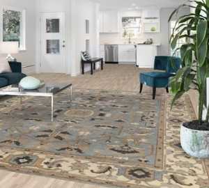 พรมขนสัตว์ตุรกีขนาด5x8ฟุตงานแฮนด์เมดพรมปูพื้นสีฟ้าย้อมสีผักปรับแต่งได้ขนาดได้สำหรับสวดมนต์ออกกำลังกายที่บ้าน - Product Image 2