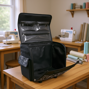 Bolsa de transporte con ruedas en blanco y negro para máquinas de coser, práctica y cómoda. - Product Image 2