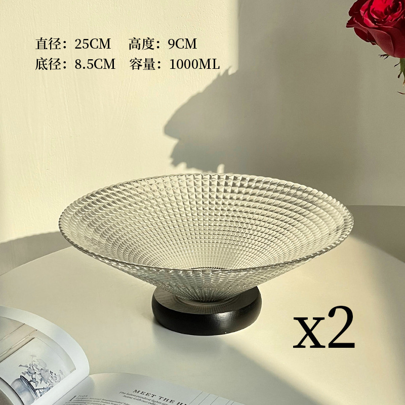 [ผลไม้เท้าดำสองชิ้น] ชามผลไม้แก้วลายตาราง