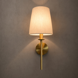 Contemporary Beige Fabric Wall <b>Sconce</b> Brass Bracket Decor Lamp For Fireplace Side Decoration - Product Image 1