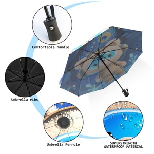 Parapluie pliant automatique manuel portable pour adultes, résistant au vent et aux jours de pluie, en pongee 190T, avec cadre en métal noir et poignée en plastique - Product Image 4