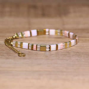 Wholesale Children's Handmade Bohemian Geometric <b>Beaded</b> <b>Bracelet</b> Fashion Pink <b>Gold</b> Tila Bead Adjustable Party Jewelry Gift - Product Image 5