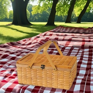 Hot Selling Country Style Wicker Picnic <b>Basket</b> with Folding Handles Liners for Picnics Parties and BBQs Willow Picnic Hamper - Product Image 4