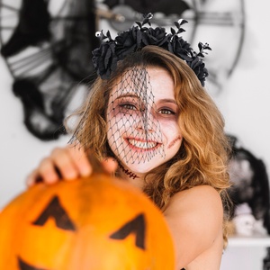 Halloween <b>Rose</b> Net, Gauze, Headband, Ghost Festival Performance, Headband, Dark Garland, Veil, Headband and Hair - Product Image 1