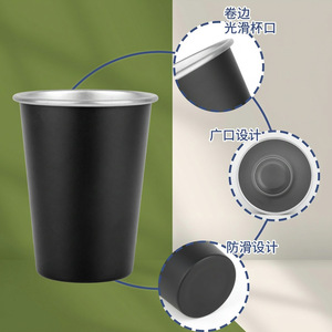 Stainless Steel Drinking Cup 401-500ml Lightweight Black Beer Mug For Camping Cold Drinks Mouthwash Use - Product Image 1