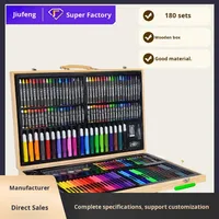 Coffret en bois de 180 pièces pour enfants : Crayons, marqueurs, crayons de couleur, pastels à l'huile, feutres aquarelles – Kit d'art pour écrire, peindre et dessiner