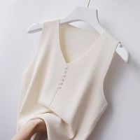 Nouveauté 2025 – Gilet décontracté sans manches en soie glacée pour femme, col en V, tissé, respirant, anti-plis, anti-boulochage, été, 220g