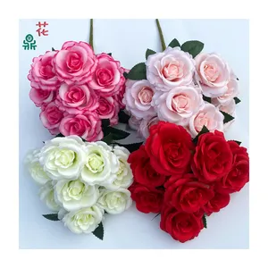 Di fascia alta a 9 teste di petalo rotondo piccoli ornamenti decorativi per rosoni fiori di seta per interni a casa morbidi fiori artificiali