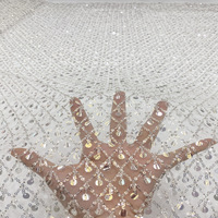 Tissu en polyester léger 100% tricoté, style européen, avec broderie de perles de cristal 3+7mm, pour robes simples