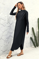 Ensemble de maillots de bain musulmans modestes pour femmes, avec logo personnalisé OEM, burkini, couvrant entièrement le corps, manches longues, design enveloppant, vêtements de plage islamiques