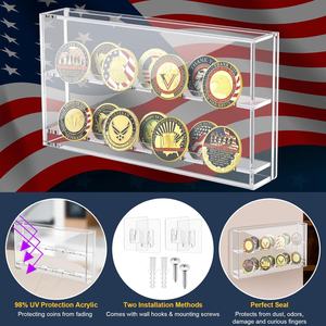 Rõ Ràng Chống-Phai Acrylic Wall Mount Thách Thức Đồng Xu Chủ Trường Hợp Thân Thiện Với Môi Hiển Thị <span class=keywords><strong>Rack</strong></span> Cho Quân Đội Tiền Xu Cửa Huy Chương Phù Hiệu - Product Image 2