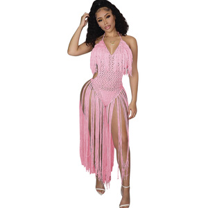 Vestiti donna 2024 moda lunga in <span class=keywords><strong>lana</strong></span> lavorato a maglia aderente nappa <span class=keywords><strong>abiti</strong></span> eleganti da donna Sexy frangia da spiaggia vedo attraverso abito a rete - Product Image 6