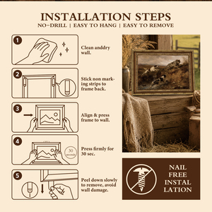 Peinture à l'huile vintage ornée encadrée or, chiens de chasse et paysage de prairie avec loup, décoration rustique pour cabane de prairie OEM ODM - Product Image 4