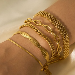 Wholesale Trendy Custom Luxury Anti Tarnish <b>Solid</b> 14k 18k Gold Stainless Steel <b>Braceletes</b> for Women - Product Image 2