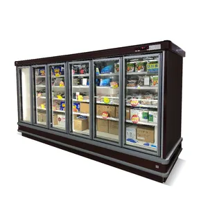 double layer tempered glass sliding door merchandiser vertical commercial display freezer refrigerator