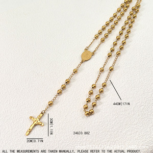 Collar con Colgante de Cruz de Acero de Titanio Dorado al por Mayor, <span class=keywords><strong>Cadena</strong></span> de Cuentas de Acero de Titanio, Joyería de Moda para Clavícula - Product Image 3