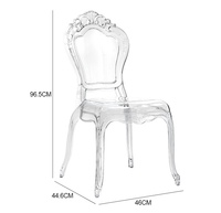 Chaise de salle à manger royale de luxe transparente en plastique polycarbonate résine acrylique princesse Bella baroque mariage pour événement