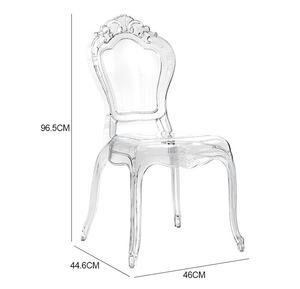 Royal Kursi Makan pernikahan transparan, kursi makan malam Resin plastik polikarbonat bening kristal mewah akrilik putri Bella Barok - Product Image 5