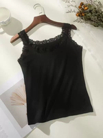 Débardeur Camisole Femme en Satin Modal à Bretelles Fines avec Bordure en Dentelle, Coupe Ajustée, Basique, Sous-vêtement, Vêtement de Détente Décontracté