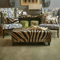 Banc long en bois de style campagnard français, ottoman rectangulaire en tissu imprimé zèbre, idéal pour hall d'hôtel, salle de sport ou bout de lit de chambre.