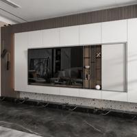 Meuble TV sans poignée, moderne, en MDF blanc, pour salon, style industriel, bois naturel, taupe, noir