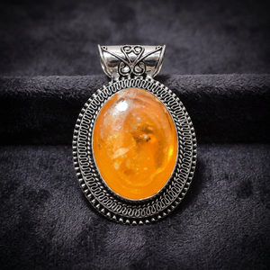 Vintage <b>Amber</b> Solitaire <b>Pendant</b> 925 Silver Plated Alloy High Quality Oval Shape Unisex Bohemia Style Jewelry Gift Best Friend - Product Image 3