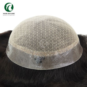 M Lace-geïnjecteerde kantpruik voor mannen, natuurlijk zwart zijden basis, mannenpruik van echt haar, diamantnet, haarprothese - Product Image 2