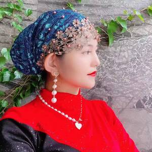 Customized women's ethnic <b>hat</b>, new design silk headscarf, elastic pullover cap, Muslim undercap, cross-border headscarf - Product Image 1
