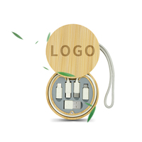 Ensemble de câbles de données de type Micro USB C 3 en 1 à charge rapide portable 60W avec boîte de rangement en bambou et kit de clips coffret cadeau promotionnel