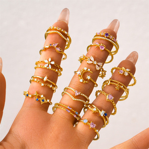 CANNER Nuevo Juego de Anillos Apilables Abiertos con Piedras Preciosas de Colores, Circonita, Diseño Geométrico de Flor, Lazo y Corazón de Cereza para Mujeres y Niñas - Product Image 1